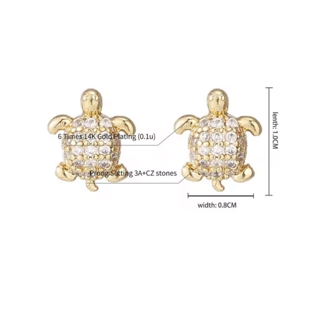 Turtle Petite Gold Turquoise Earrings - Picture 5 of 5